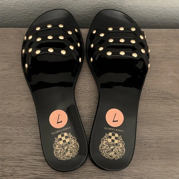 Vince Camuto • Carron Jelly Slide Sandals - Black w/ Gold Studs, Women’s Size 7 - Picture 14 of 14